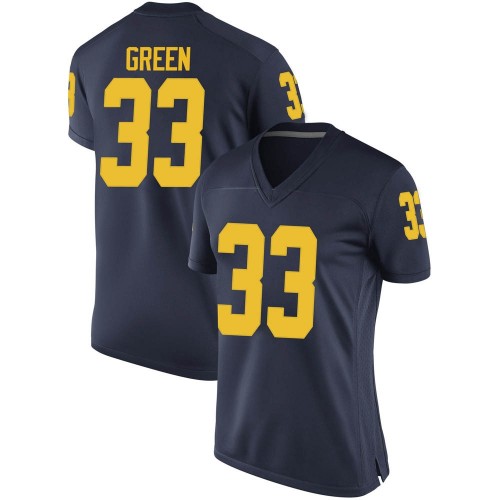 German Green Michigan Wolverines Women's NCAA #33 Navy Game Brand Jordan College Stitched Football Jersey LUW2854QI